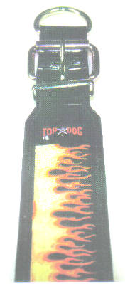 Flame Embroidered Leather Dog Collar 1 1/2